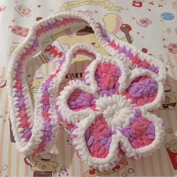Crochet Pink, Purple and White Flower Design Bag - Picture 1 of 16